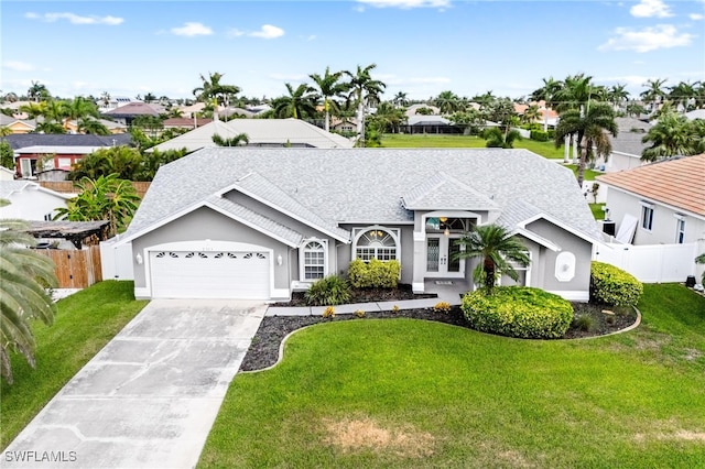 view of front facade with a front yard and a garage