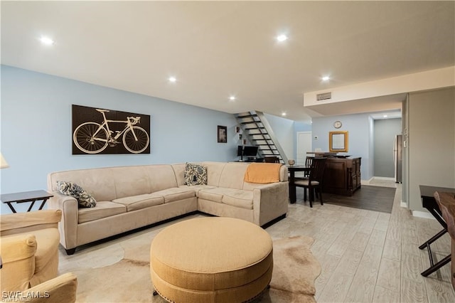 living room with light wood-type flooring