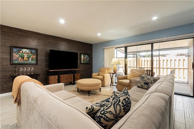 living room with light hardwood / wood-style floors