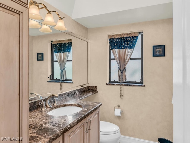 bathroom with vanity, toilet, and a wealth of natural light