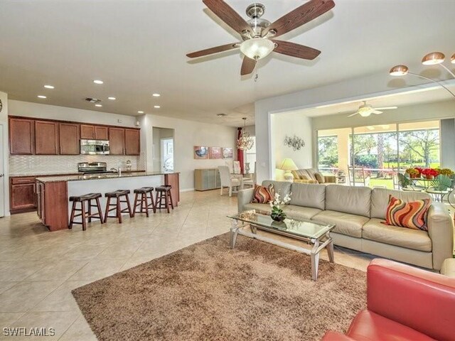 view of tiled living room