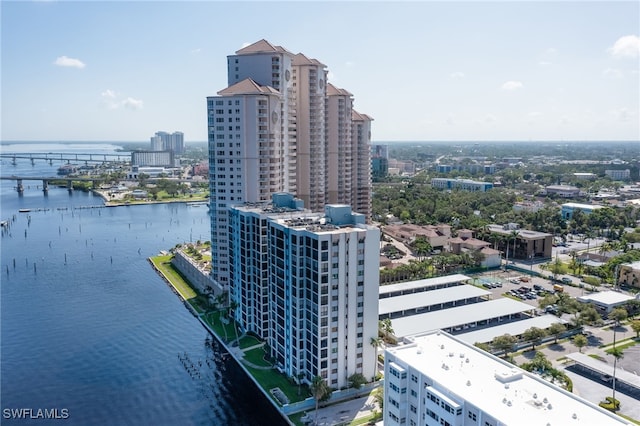 aerial view with a water view