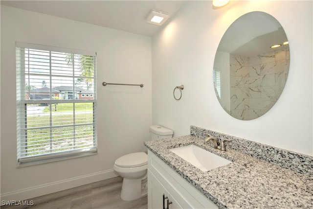 bathroom featuring hardwood / wood-style floors, vanity, and toilet