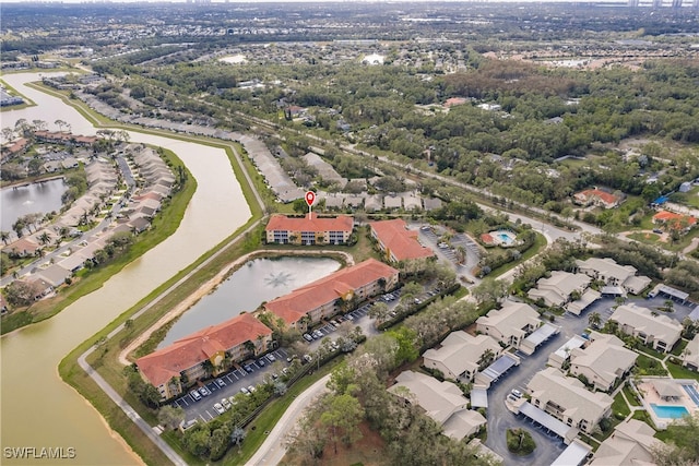 aerial view with a water view