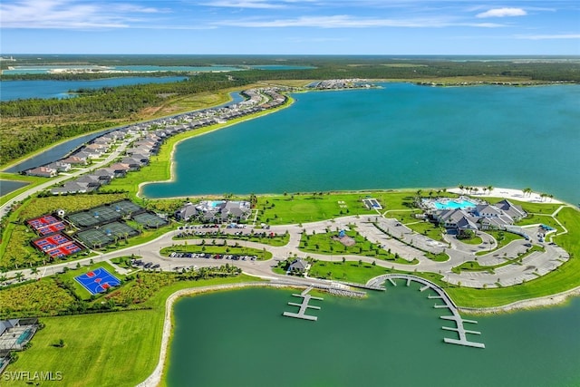 aerial view with a water view