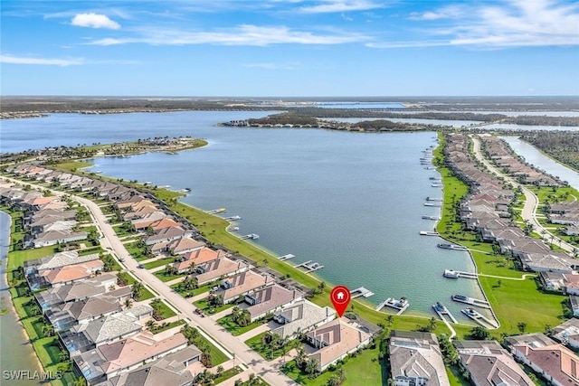 aerial view with a water view