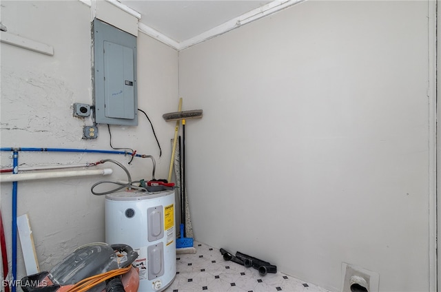 utility room with electric water heater and electric panel