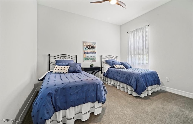 bedroom with carpet floors and ceiling fan