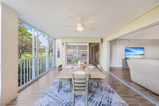 sunroom / solarium with ceiling fan