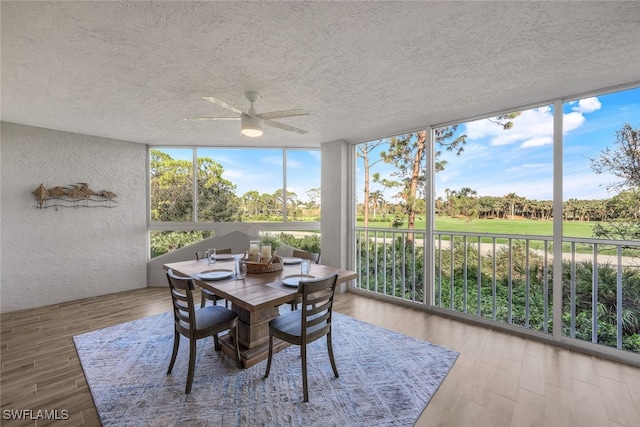 sunroom with ceiling fan