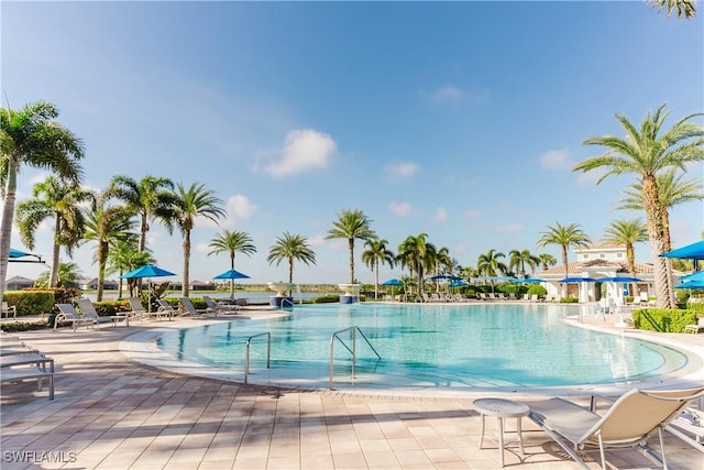 view of swimming pool featuring a patio