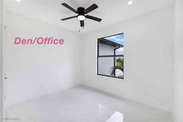 unfurnished room with ceiling fan