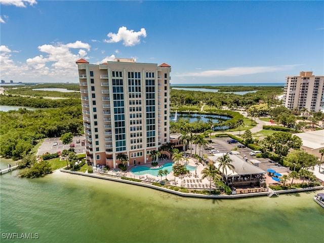 aerial view with a water view