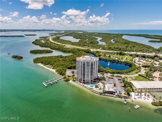 aerial view with a water view