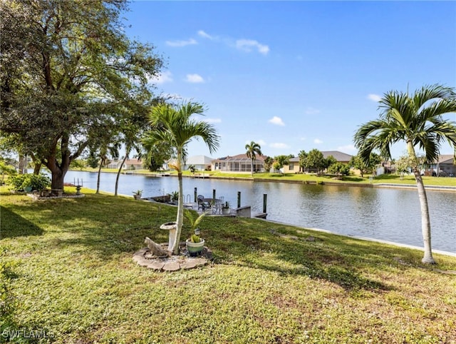 view of water feature with a boat dock