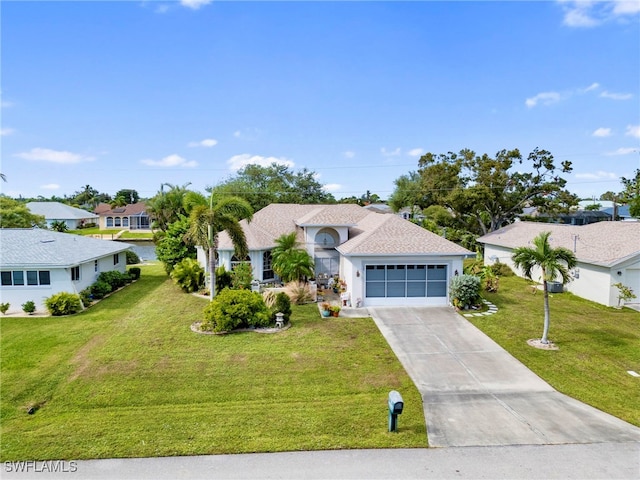 view of front of home with a garage and a front yard