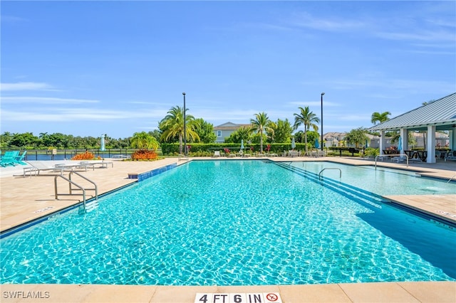 view of swimming pool with a patio area