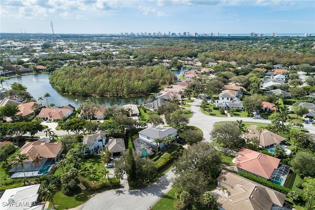 aerial view with a water view