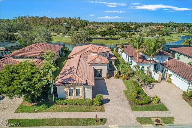 bird's eye view featuring a water view