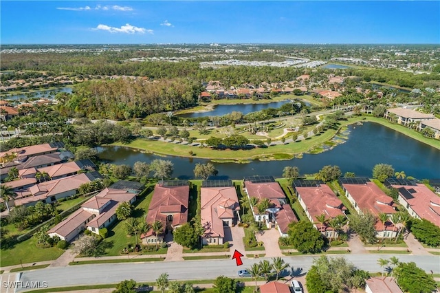 bird's eye view featuring a water view