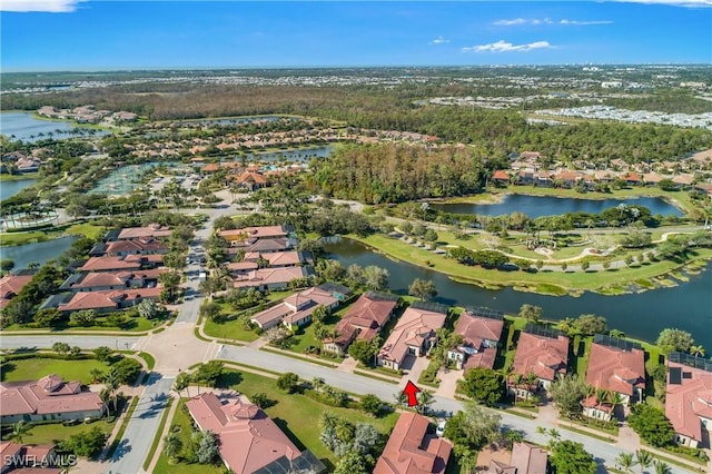 bird's eye view featuring a water view