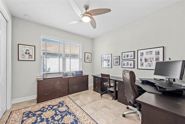 office area with ceiling fan