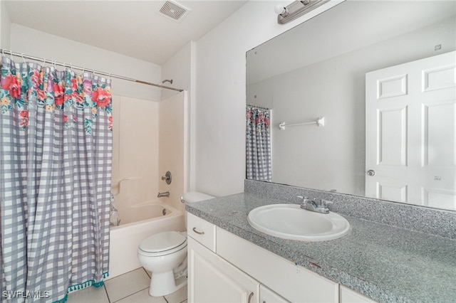 full bathroom with tile patterned flooring, vanity, shower / bath combination with curtain, and toilet