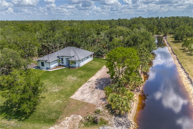 aerial view with a water view