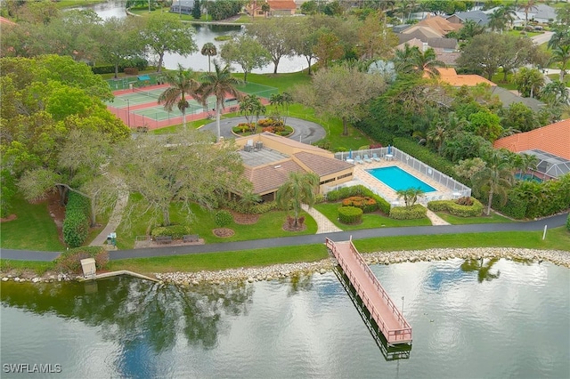 aerial view featuring a water view