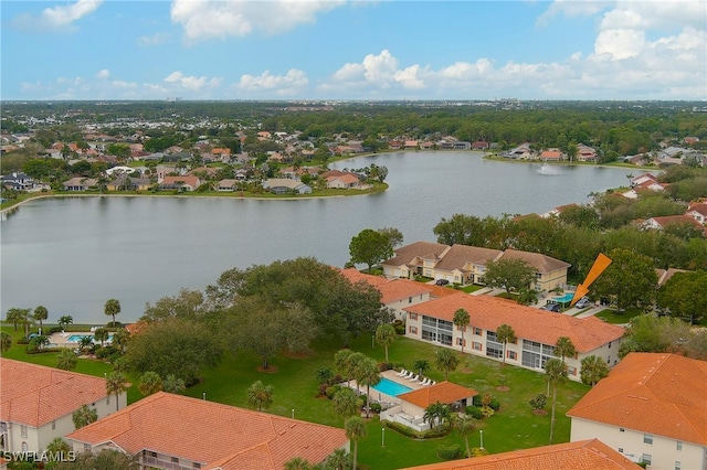 bird's eye view featuring a water view