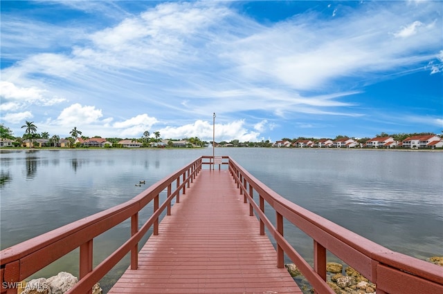 dock area with a water view