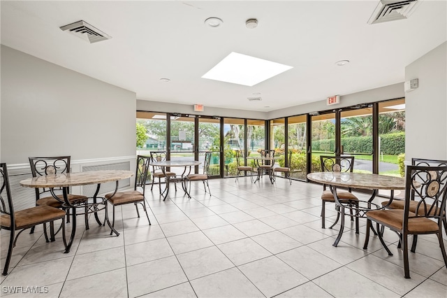 interior space with a skylight and a healthy amount of sunlight