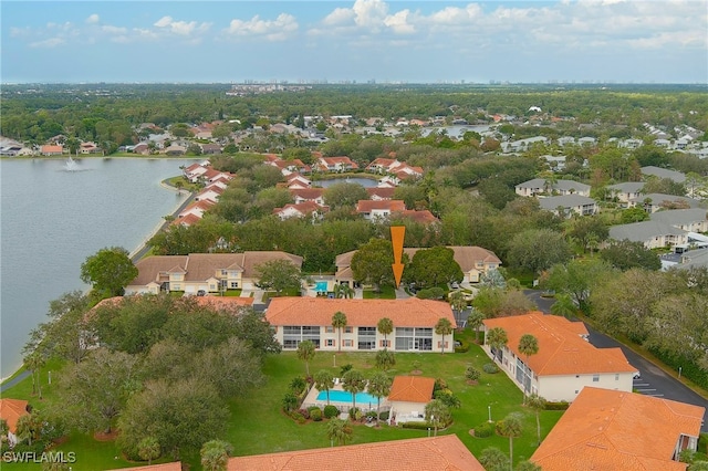 aerial view featuring a water view