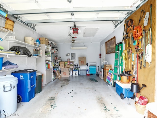 garage with a garage door opener