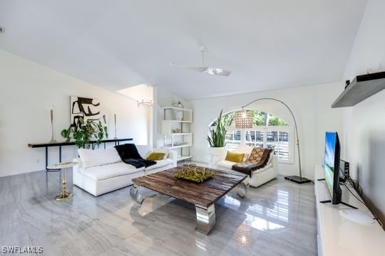 living room with vaulted ceiling