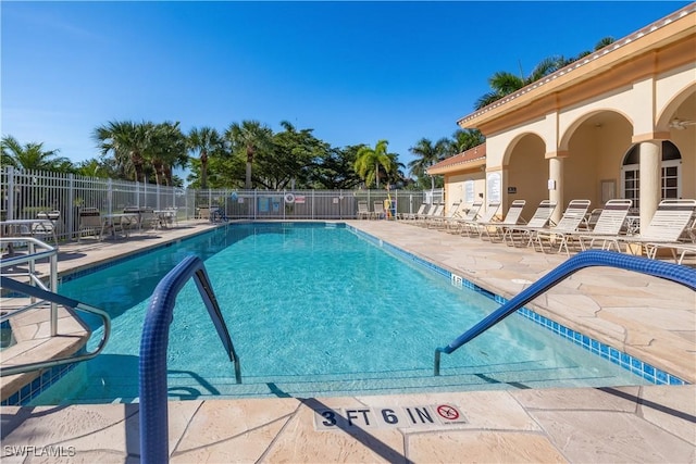 view of swimming pool featuring a patio