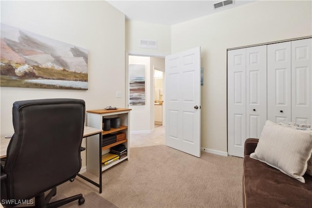 view of carpeted home office