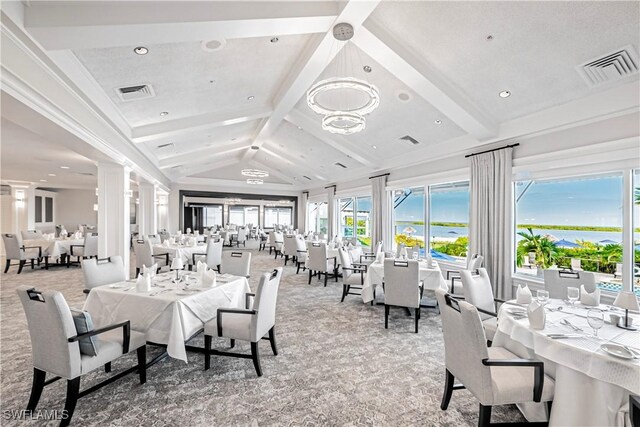2000 Royal Marco Way Unit 2-407, Marco Island, FL 34145 - dining area with light carpet, ornate columns, and recessed lighting