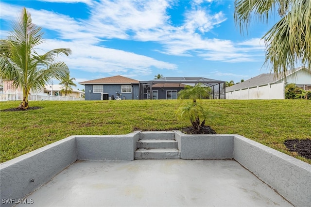 view of patio with a lanai