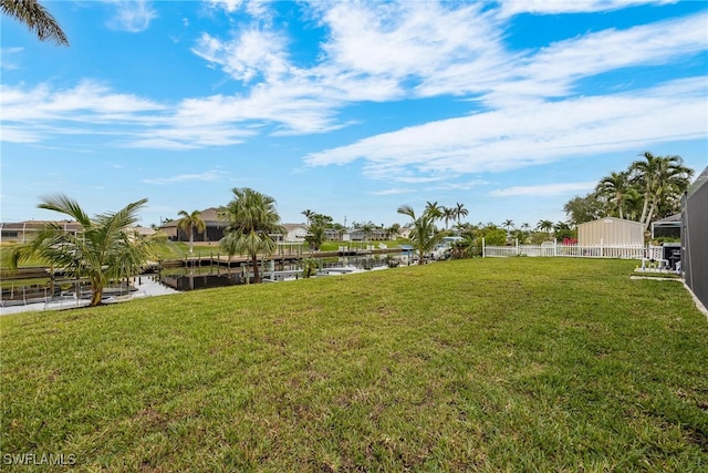 view of yard with a water view