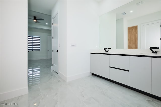 bathroom with vanity and ceiling fan