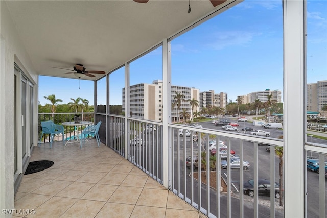 balcony with ceiling fan