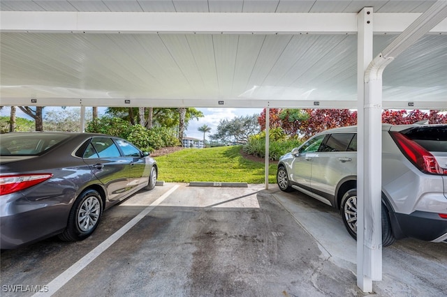 garage featuring a yard