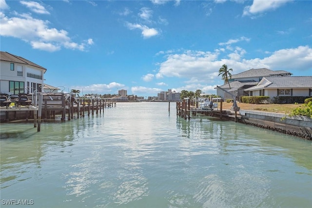 water view featuring a dock