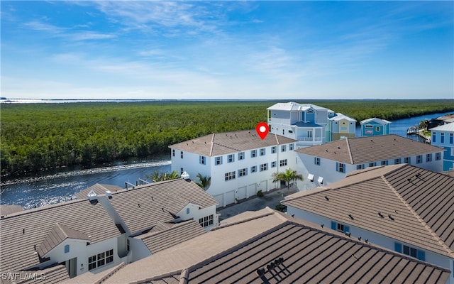 aerial view featuring a water view