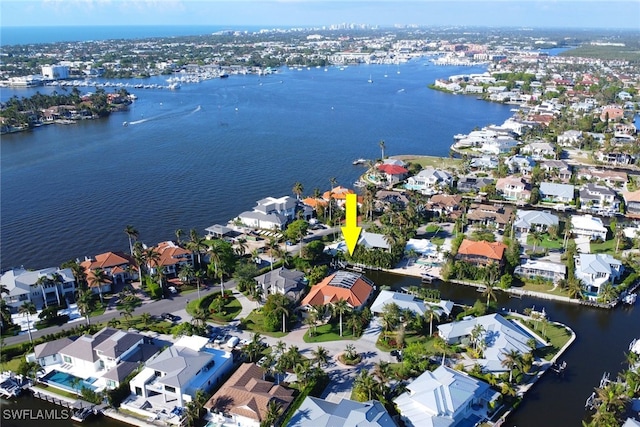 bird's eye view featuring a water view