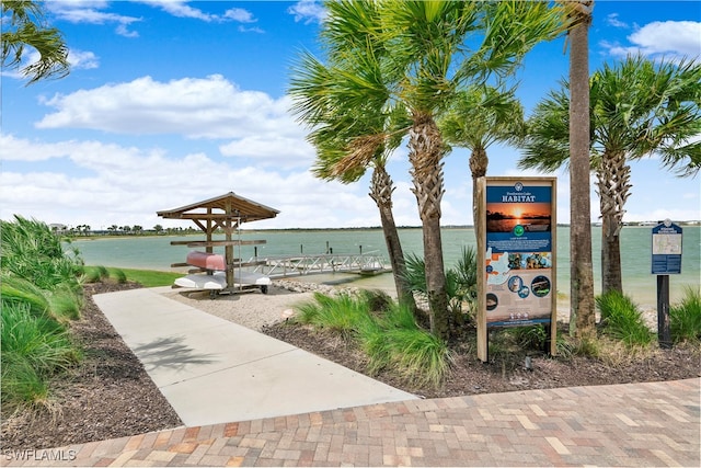 view of water feature with a dock