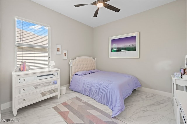 bedroom featuring ceiling fan