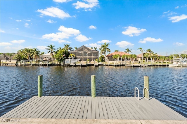 view of dock with a water view