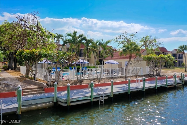 view of dock with a water view